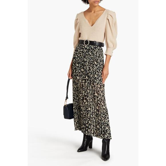 BA&SH Lamba Pleated Printed Georgette Maxi Skirt - 1 Petrol